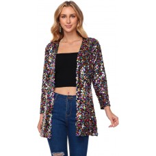 Women's Sequin Jacket Long Sleeve Open Front Blazer Glitter Sparkly Coat Party Casual Cardigan