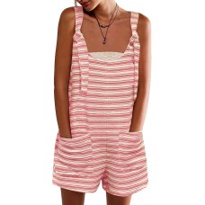 Yousify Womens Summer Casual Sleeveless Romper Loose Striped Tied Shorts Overalls Jumpsuit with Pockets 2025 Clothes