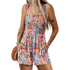Dokotoo Women's Summer Casual Smocked Rompers Square Neck Sleeveless Loose Shorts Jumpsuits 2025 Beach Vacation Outfits