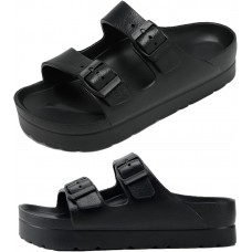 Womens Platform Sandals with Arch Support, Adjustable Buckle Beach Sandal Woman Comfort Lightweight Ultra Cushion EVA Slides