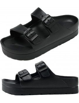 Womens Platform Sandals with Arch Support, Adjustable Buckle Beach Sandal Woman Comfort Lightweight Ultra Cushion EVA Slides