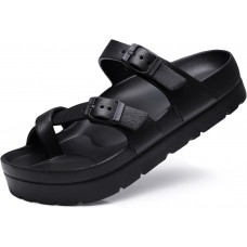 Women's Platform Sandals with Arch Support Comfortable Foam Slides Lightweight Thick Soles | Adjustable Buckle | Ultra Cushion