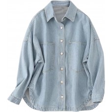 Women Denim Jacket Shacket Long Sleeve Oversize Boyfriend Jean Jacket Shirt
