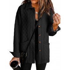 Dokotoo Casual Quilted Jackets for Women Button Down Collared Long Sleeve Shirts Spring Jackets with Pockets 2025