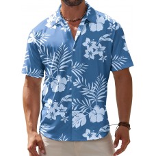 BOJIN Men's Hawaiian Wrinkle Free Short Sleeve Button Down Tropical Floral Beach Vacation Shirt