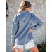 luvamia Denim Jackets for Women Trendy Long Sleeve Jean Jacket Casual Button Down Western Flat Pocket Shacket