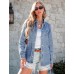 luvamia Denim Jackets for Women Trendy Long Sleeve Jean Jacket Casual Button Down Western Flat Pocket Shacket