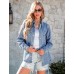 luvamia Denim Jackets for Women Trendy Long Sleeve Jean Jacket Casual Button Down Western Flat Pocket Shacket