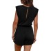 OFEEFAN Rompers for Women Summer Cap Sleeve Adjustable Drawstring Waistband Crewneck Casual Outfits with Pockets
