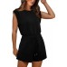 OFEEFAN Rompers for Women Summer Cap Sleeve Adjustable Drawstring Waistband Crewneck Casual Outfits with Pockets
