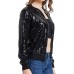 KANCY KOLE Womens Sequin Jacket with Pockets Casual Long Sleeve Front Zip Party Bomber Blazer S-2XL