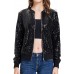 KANCY KOLE Womens Sequin Jacket with Pockets Casual Long Sleeve Front Zip Party Bomber Blazer S-2XL