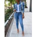 Omoone Women's Ripped Puff Sleeve Denim Crop Top Long-Sleeve Cropped Jean Jacket