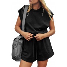 Glamaker Women's Summer Casual Shorts Romper Open Back Sleeveless Workout One Piece Jumpsuits With Pockets