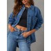Sidefeel Women's Jean Jacket Oversized Boyfriend Button Up Long Sleeve Split Zimbaplatinum Denim Jackets