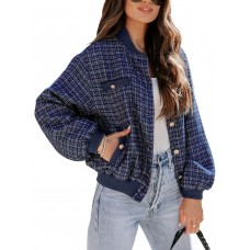 EVALESS Fashion Jacket for Women 2024 Fall Winter Trendy Button Short Shacket Long Sleeve Plaid Cropped Jackets