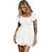 EXLURA Women's 2025 Summer Ruffle Short Sleeve Tie Back Romper Dress Square Neck A Line Cute Dressy Short Jumpsuits