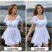 EXLURA Women's 2025 Summer Ruffle Short Sleeve Tie Back Romper Dress Square Neck A Line Cute Dressy Short Jumpsuits