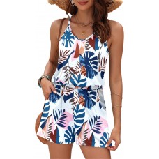 MISFAY Womens Summer Loose V Neck Spaghetti Strap Short Jumpsuit Rompers