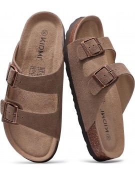 KIDMI Women's Genuine Suede Sandals with Arch Support, Cork Footbed Summer Adjustable Slide Sandals