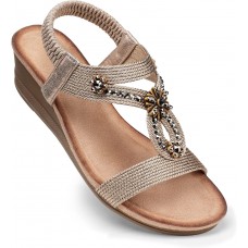 SHIBEVER Womens Wedge Sandals Flower Low Heel Dressy Sandals Elastic Ankle Strap Rhinestone Summer Comfortable Shoe