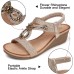SHIBEVER Womens Wedge Sandals Flower Low Heel Dressy Sandals Elastic Ankle Strap Rhinestone Summer Comfortable Shoe