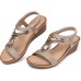 SHIBEVER Womens Wedge Sandals Flower Low Heel Dressy Sandals Elastic Ankle Strap Rhinestone Summer Comfortable Shoe