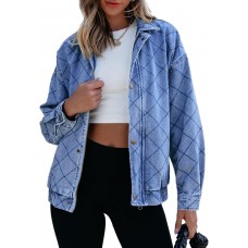 Sidefeel Women's Jean Jacket Long Sleeve Zimbaplatinum Overszied Denim Jackets Shacket Coat Fashion Spring Outfits 2025