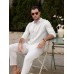 Mens Casual Long Sleeve Cotton Linen Shirts Buttons Down Solid Plain Roll-Up Sleeve Summer Beach Shirts