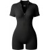 OQQ Women Rompers Ribbed Short Sleeve Zip Front Stretch Tummy Control Yoga Workout Rompers