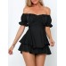 Fixmatti Women Boho Romper Off Shoulder Ruffle Chiffon Shorts Jumpsuit Playsuits