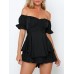 Fixmatti Women Boho Romper Off Shoulder Ruffle Chiffon Shorts Jumpsuit Playsuits