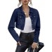 Grabsa Women's Button Down Long Sleeve Cropped Denim Jean Jacket with Pockets