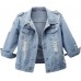 Hixiaohe Women Autumn 3/4 Sleeve Retro Short Denim Jackets Light Blue Jean Coats