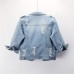 Hixiaohe Women Autumn 3/4 Sleeve Retro Short Denim Jackets Light Blue Jean Coats