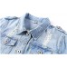 Hixiaohe Women Autumn 3/4 Sleeve Retro Short Denim Jackets Light Blue Jean Coats