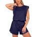 GRECERELLE Rompers For Women 2025 Summer Cap Sleeve Adjustable Drawstring Waistband Cozy Lounge Short Jumpsuit With Pocket