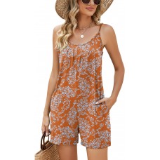 LOMON Womens Casual Summer Sleeveless Romper Loose Adjustable Spaghetti Strap Stretchy Shorts Jumpsuits with Pockets