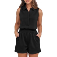 ANRABESS Romper for Womens 2025 Summer Dressy Casual Sleeveless V Neck One Piece Short Jumpsuit Lounge Travel Outfits Clothes