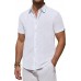 DEMEANOR Linen Shirts for Men Short Sleeve Linen Shirts Casual Button Down Shirts Summer Beach Hawaiian Shirt for Men