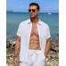 DEMEANOR Linen Shirts for Men Short Sleeve Linen Shirts Casual Button Down Shirts Summer Beach Hawaiian Shirt for Men