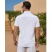DEMEANOR Linen Shirts for Men Short Sleeve Linen Shirts Casual Button Down Shirts Summer Beach Hawaiian Shirt for Men