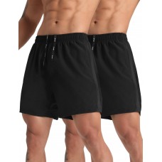 2 Pack Mens Lightweight Athletic Running Shorts 5'' Quick Dry Gym Workout Shorts with Zipper Pockets