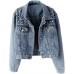 Kedera Women Oversized Denim Jacket Embroidered Pearls Beading Jeans Coat