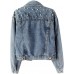 Kedera Women Oversized Denim Jacket Embroidered Pearls Beading Jeans Coat