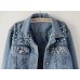 Kedera Women Oversized Denim Jacket Embroidered Pearls Beading Jeans Coat