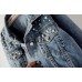 Kedera Women Oversized Denim Jacket Embroidered Pearls Beading Jeans Coat
