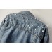 Kedera Women Oversized Denim Jacket Embroidered Pearls Beading Jeans Coat