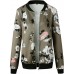 ECOWISH Women's Casual Floral Zip Up Bomber Jacket Coat Crew Neck Lightweight Short Camo Outwear Tops Windbreaker with Pocket