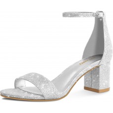 PIZZ ANNU Women's Low Block Chunky Heels Sandals Comfortable Open Toe Ankle Strap Party Dress Pump Shoes Strappy Buckle Heeled Sandal with 2 Inches Tall Thick Heel Design